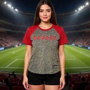 L🍁Hudson's Bay Official Canada Olympic Sport Red&Gray Women's Short Sleeve Tee